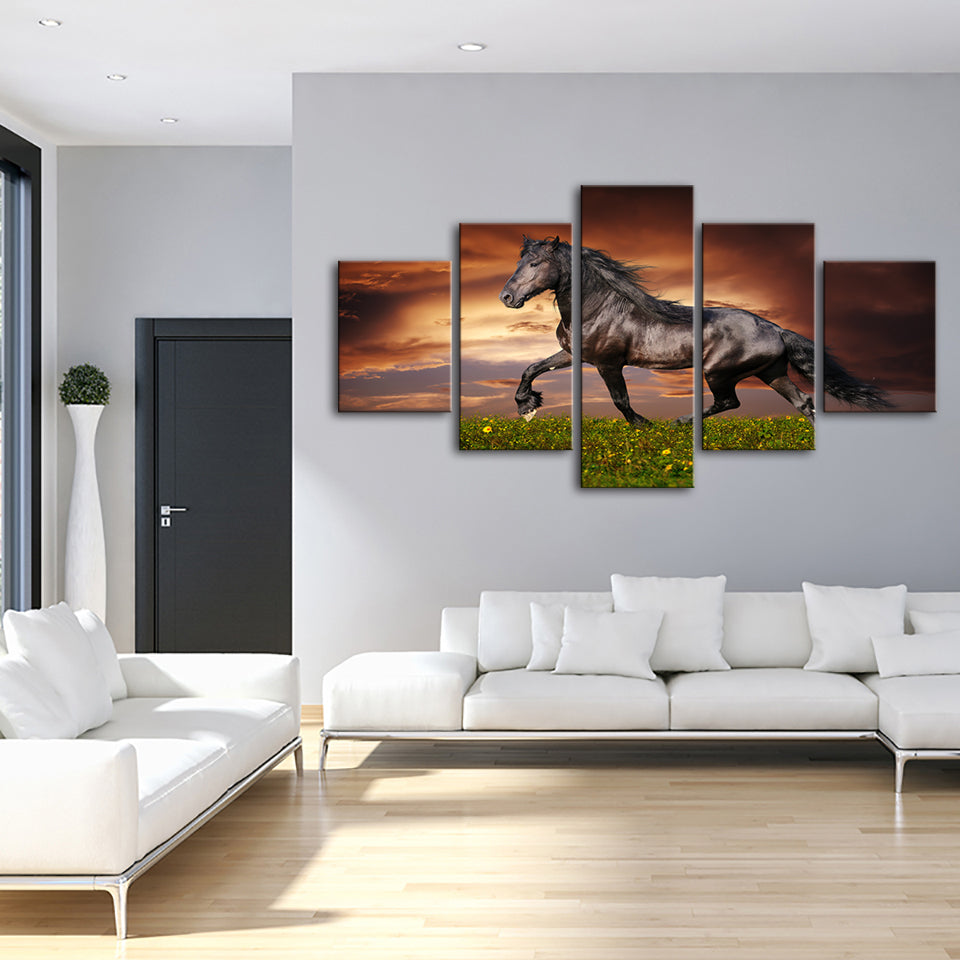 5 Teile laufende Pferde - Leinwand Wandkunst Malerei