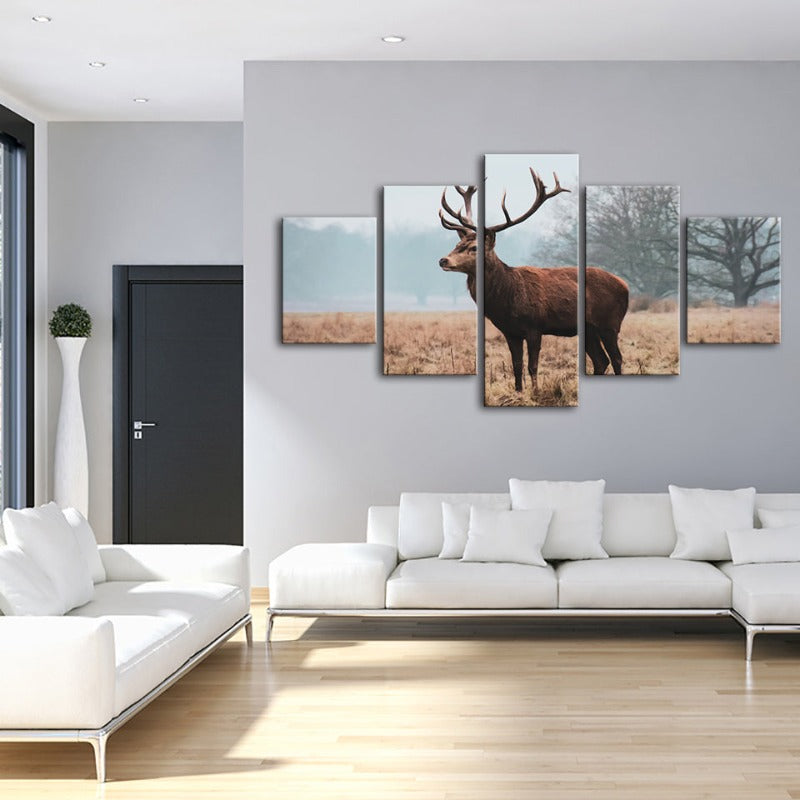 5-teiliges Regales Reh in den Ebenen - Leinwand Wandkunst Gemälde