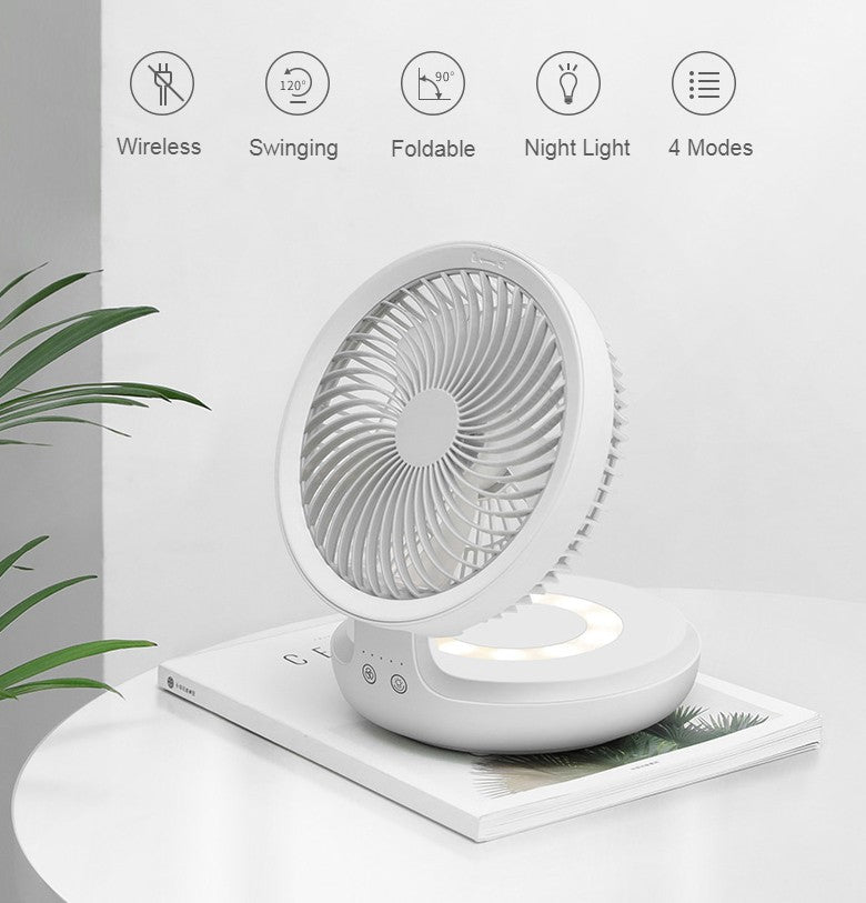 Wiederaufladbarer zusammenklappbarer Tischventilator, mit vier Modi, Nachtlicht und verstellbarem Winkel, für Studium, Schlaf, Arbeit und im Freien | Karnz