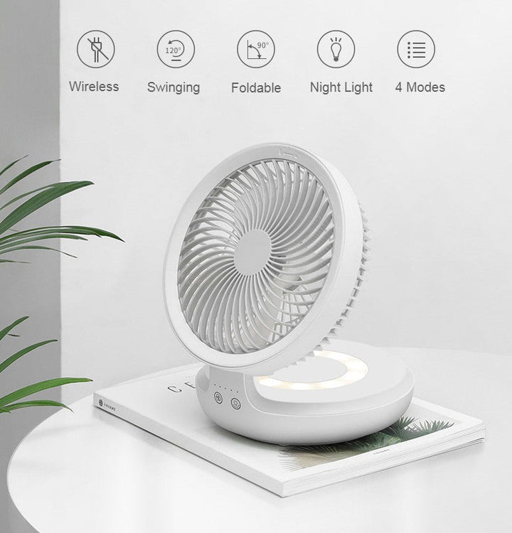Wiederaufladbarer zusammenklappbarer Tischventilator, mit vier Modi, Nachtlicht und verstellbarem Winkel, für Studium, Schlaf, Arbeit und im Freien | Karnz