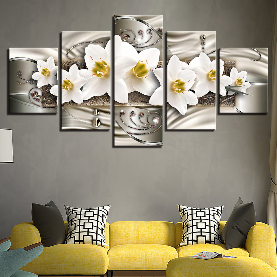 Klassische Weiße Blumen 5 Teile - Leinwand Wandkunst Gemälde