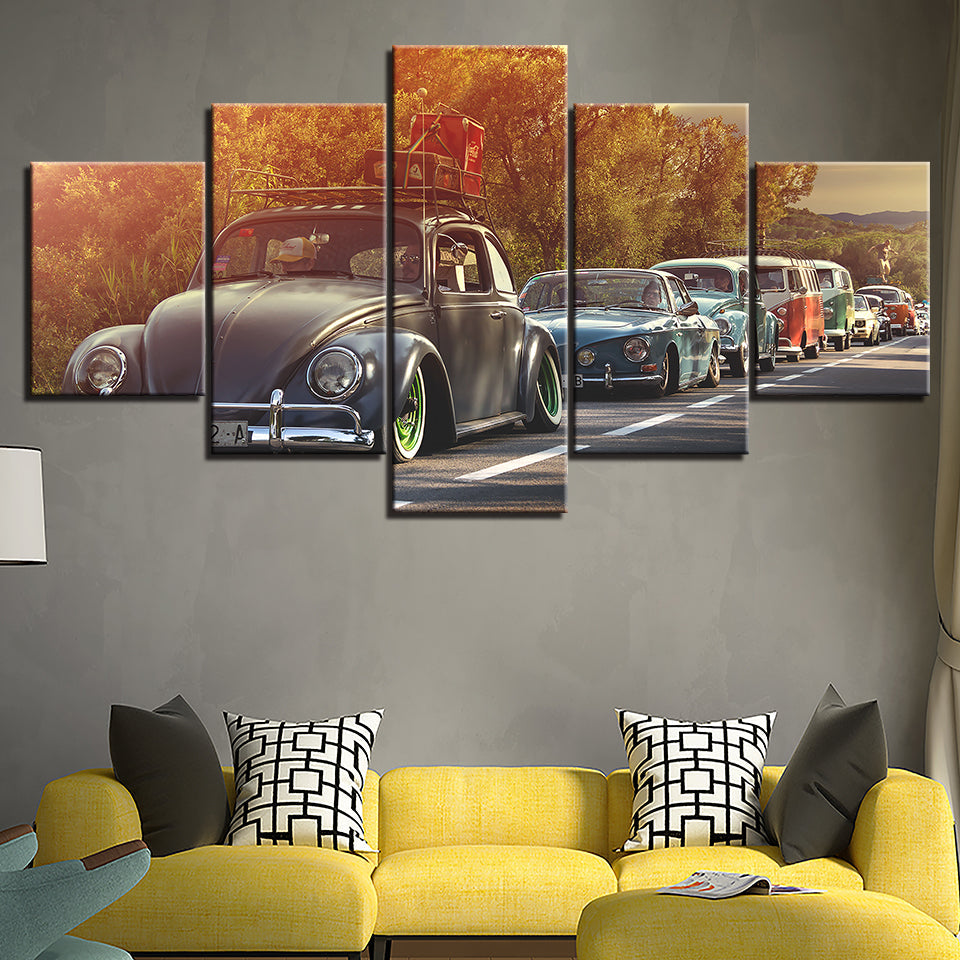 Reihe von Autos, 5-teiliges Leinwandbild