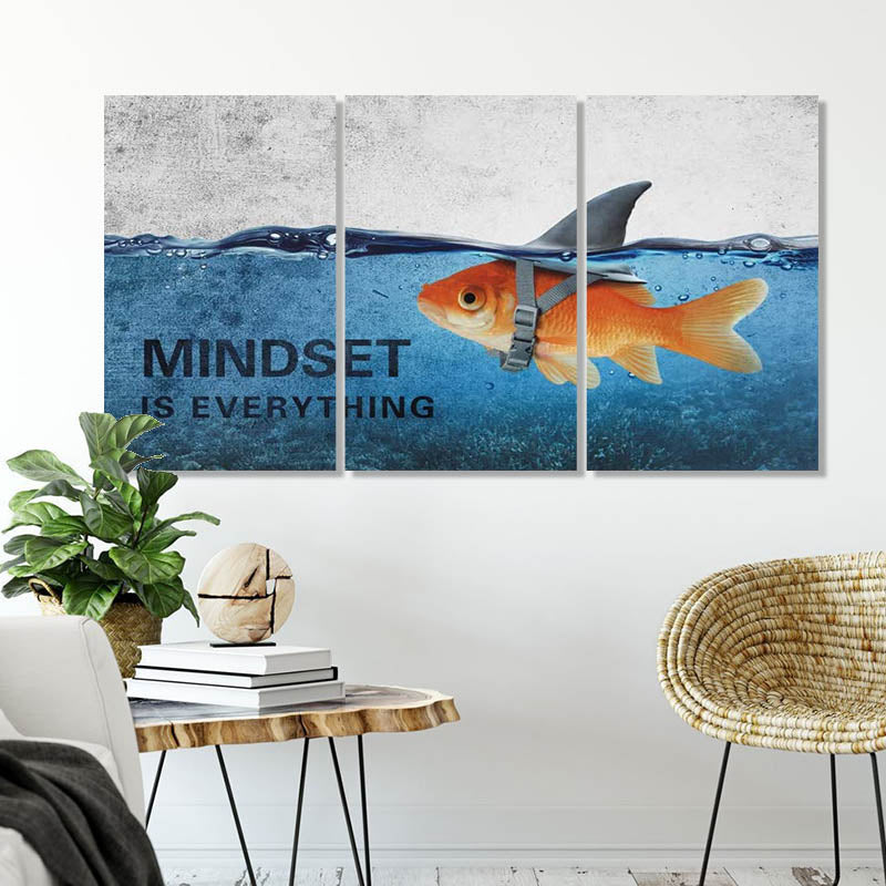 3Stk. Abstrakte Blaue Goldfisch Hai Poster Leinwand Gemälde | Karnz