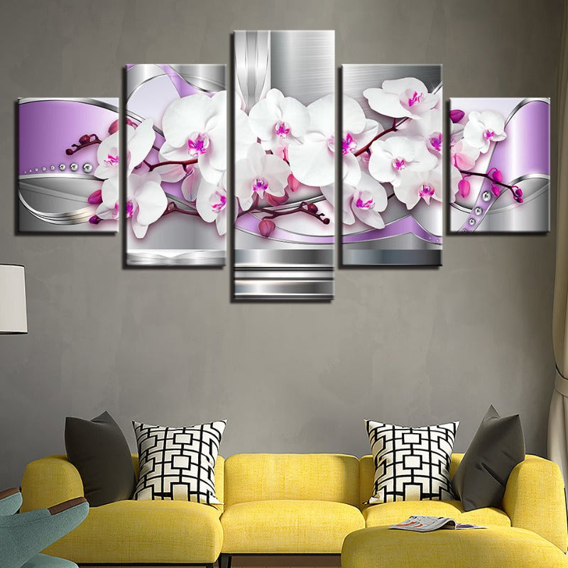 5 Stück Pink Hues Weiße Blume - Leinwand Wandkunst Gemälde