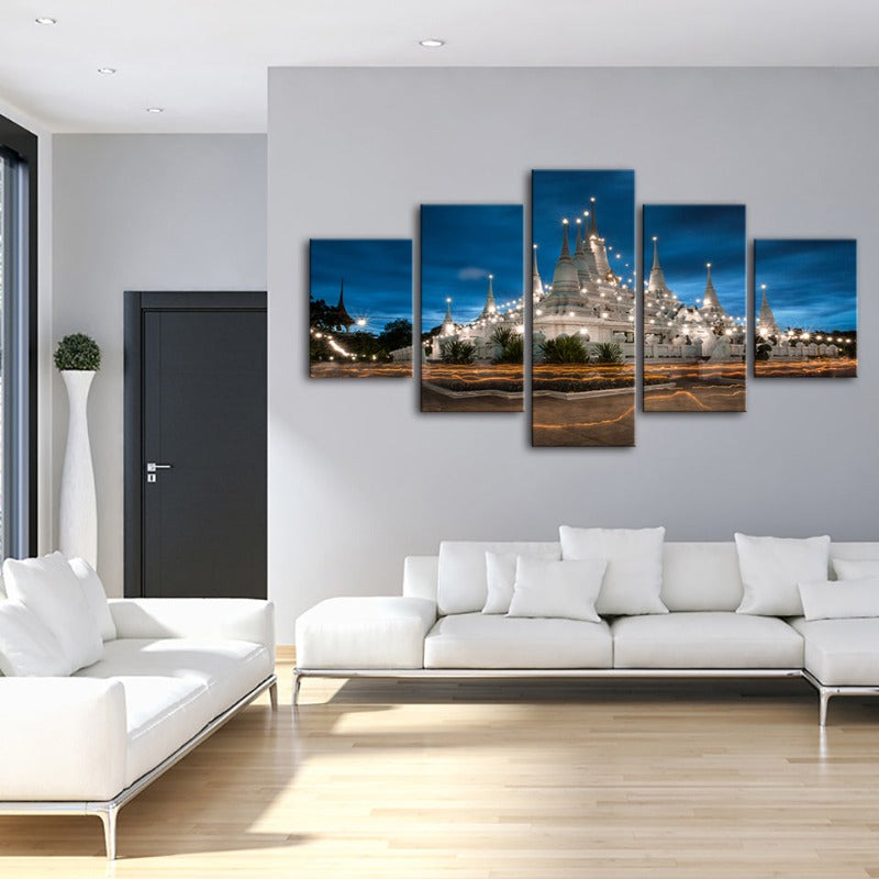 5 Stück Schönes Tempel Nachtzeit - Leinwand Wandkunst Gemälde