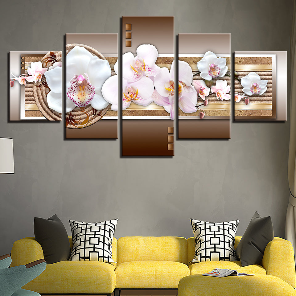 Klassische Pink Orchideen 5-teilige Leinwand Wandkunst Malerei