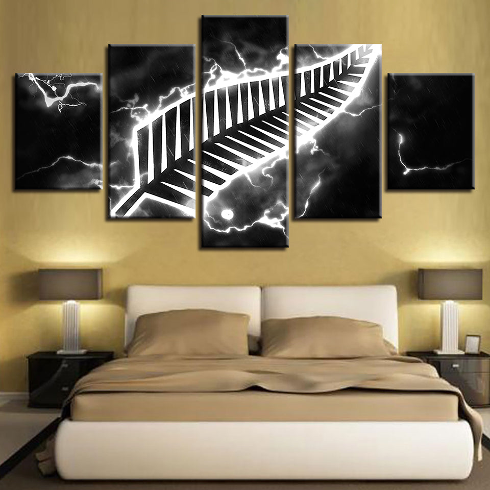 Schwarzes Thunder Feather 5 Stück - Leinwand Wandkunst Gemälde
