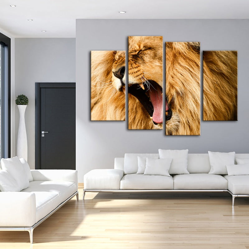 4-teilige wütende Löwenbrüll - Leinwand Wandkunst Malerei
