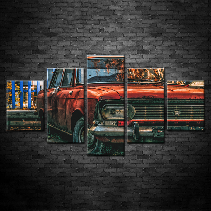 5-Teiliges Rotes Dellen Vintage Auto - Leinwand Wandkunst Gemälde