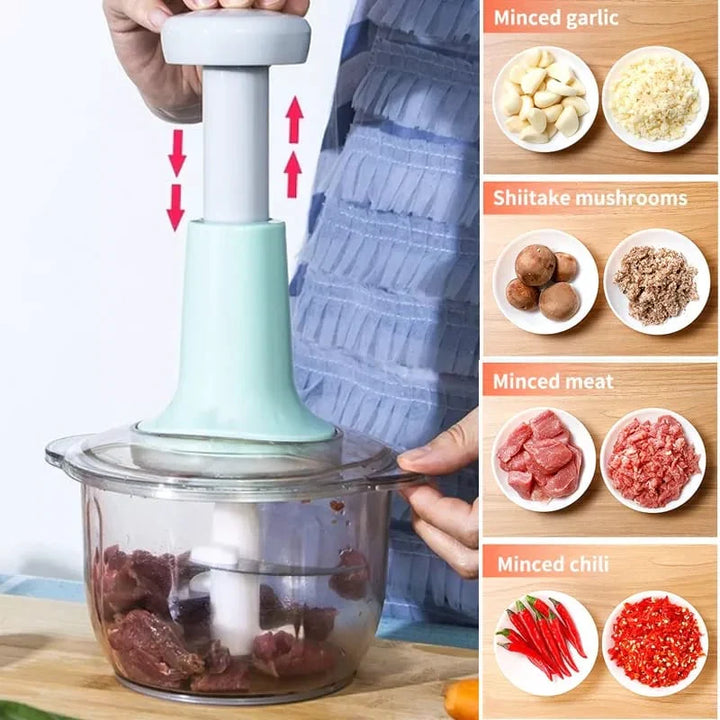 Manuelle Lebensmittelzerkleinerer, 1500ML Schnell mit 4 gebogenen Edelstahlklingen Schüsselheber