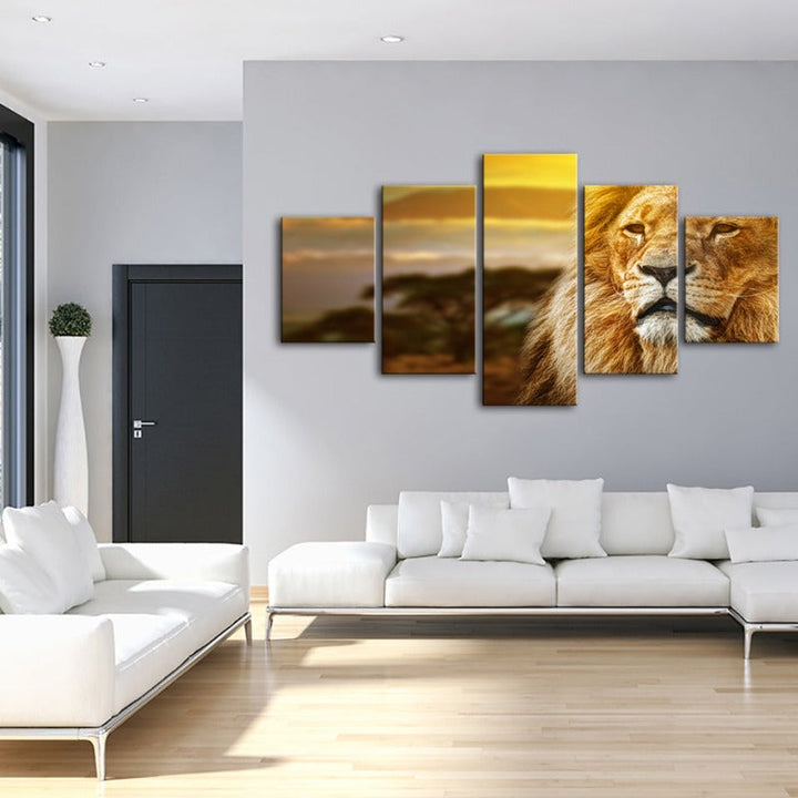 5-teilige unamused Löwe - Leinwand Wandkunst Gemälde