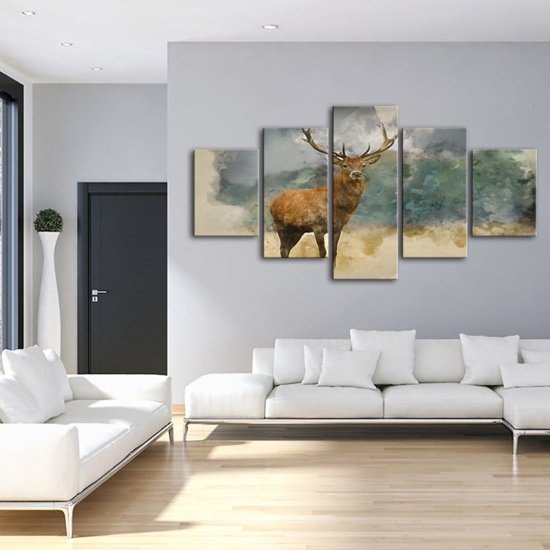 5-teilige Aquarell-Ebenen-Reh - Leinwand Wandkunst Gemälde
