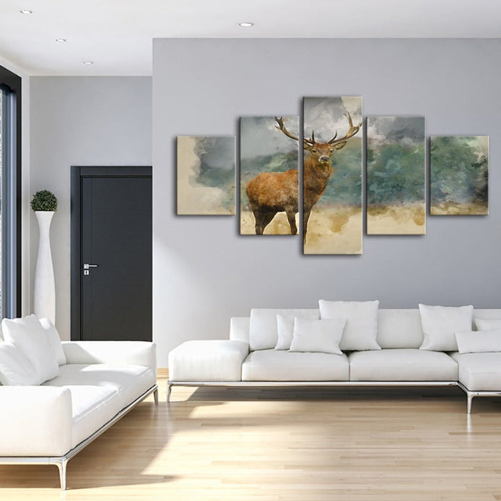 5-teilige Aquarell-Ebenen-Reh - Leinwand Wandkunst Gemälde