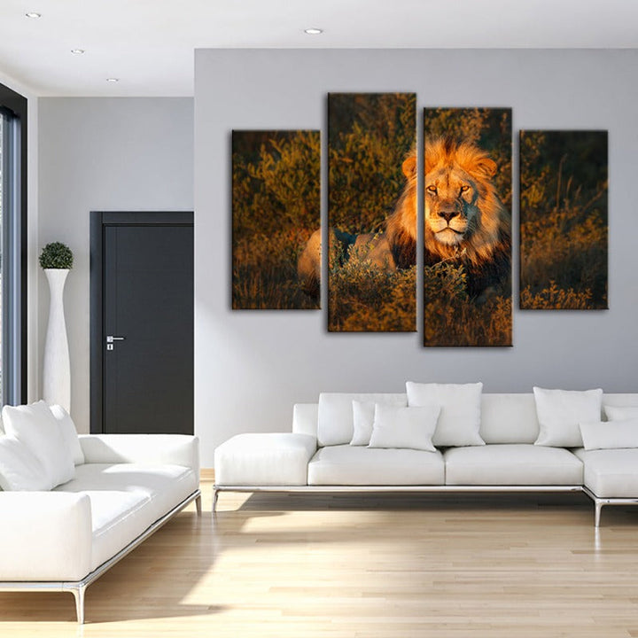 4-teiliges göttliches Sonnenuntergangs-Löwe - Leinwand Wandkunst Gemälde
