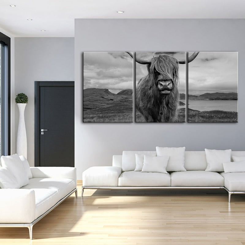 Schwarz und Weiß Kuh-Canvas Wandkunst Gemälde 3 Teile