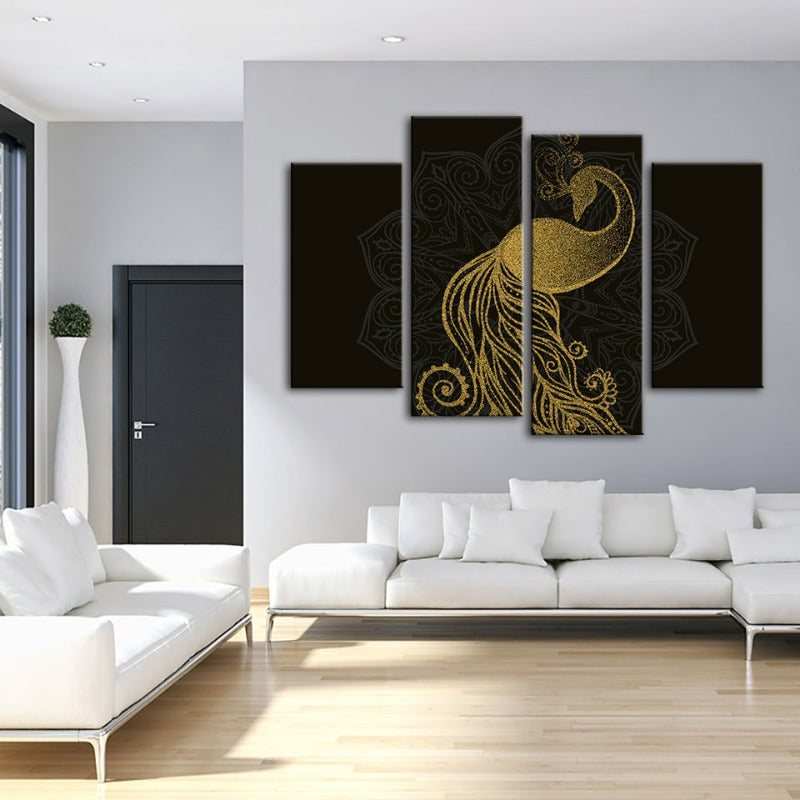 Abstract Golden Mandala Pfau-Canvas Wandkunst Gemälde 4 Teile