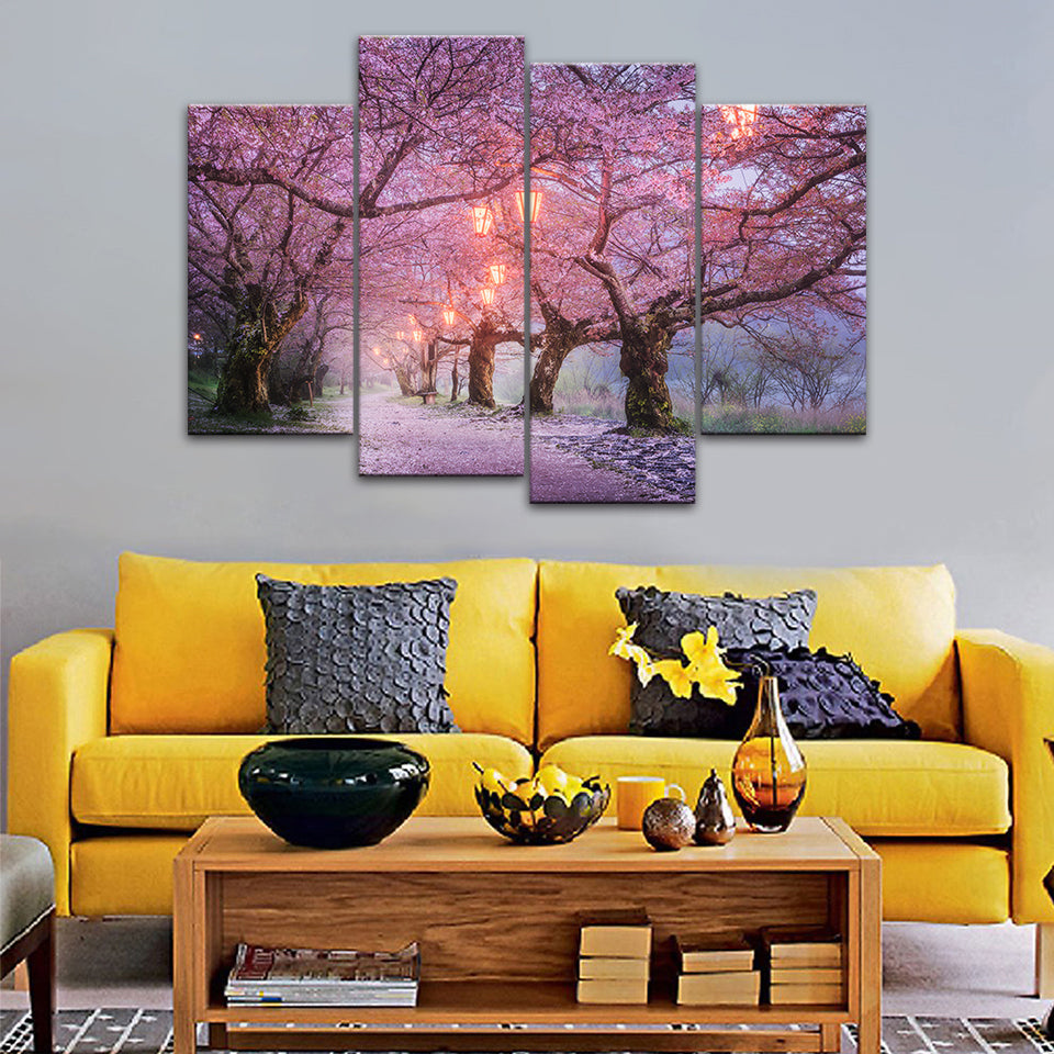 Große Pinke Bäume - Leinwand Wandkunst Gemälde