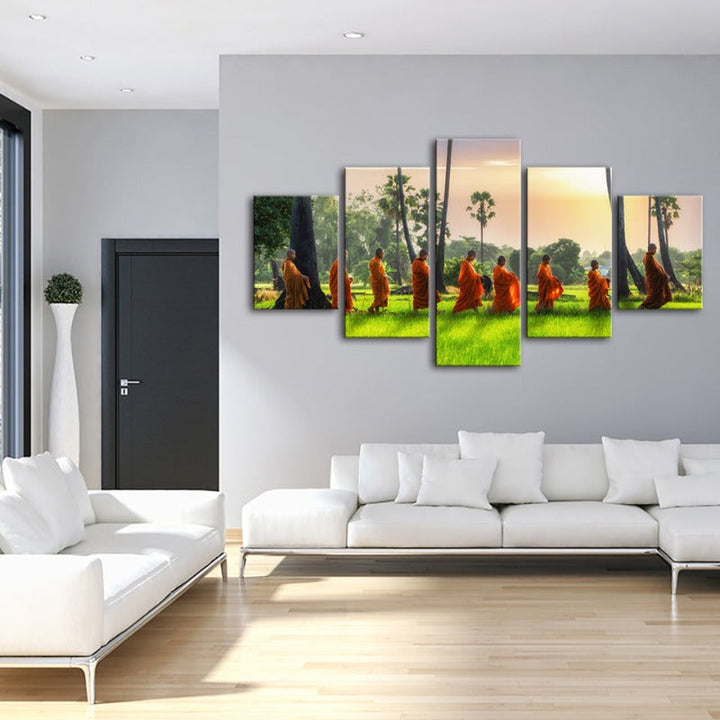 5-teilige entspannende Mönche - Leinwand Wandkunst Gemälde