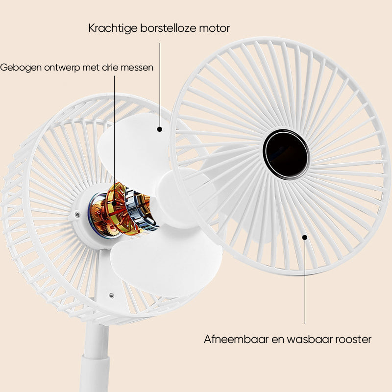 Portae Rechargeae Teleskope-Ventilator mit geräuscharmem Design und einstellbarer Höhe
