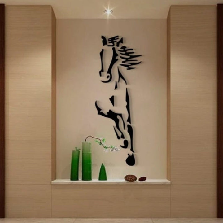 Wanddekoration: Galoppierendes Pferd, moderner 3D-Acryl-Spiegel-Pferd-Wandaufkleber
