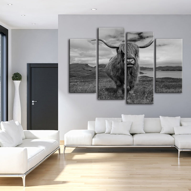 4-teilige Schwarz-Weiße Kuh - Leinwand Wandkunst Malerei | Karnz