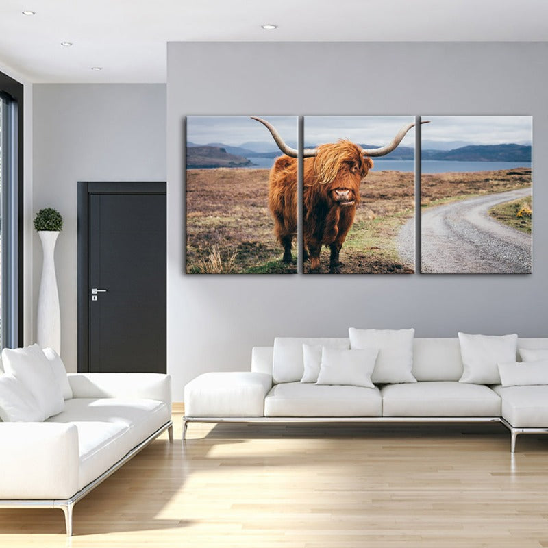 Schöne Braune Kuh-Canvas Wandkunst Gemälde 3 Stücke