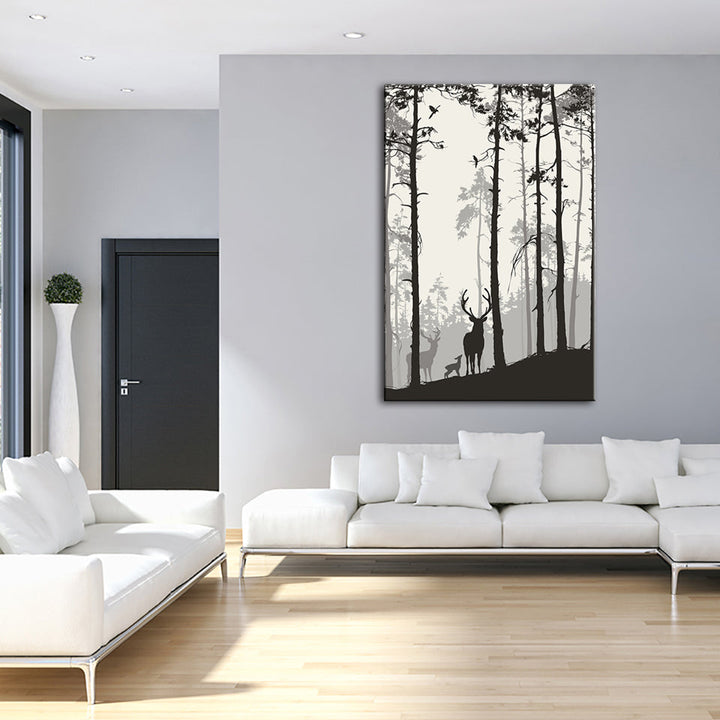 Silhouette einer Hirschfamilie – Leinwandbild
