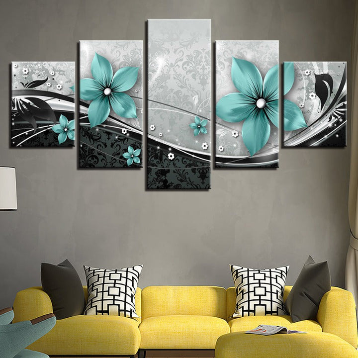 5-teilige Türkisblume - Leinwand Wandkunst Gemälde