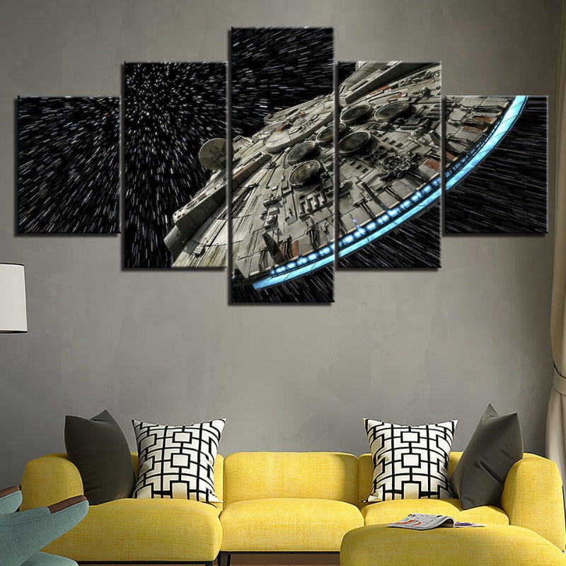 5 Stück fesselnde UFOs in der Galaxie - Leinwand Wandkunst Gemälde
