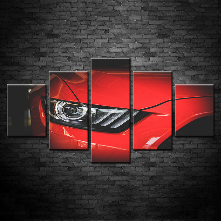5-teilige Scheinwerfer Nahaufnahme Rotes Klassisches Auto - Leinwand Wandkunst Malerei