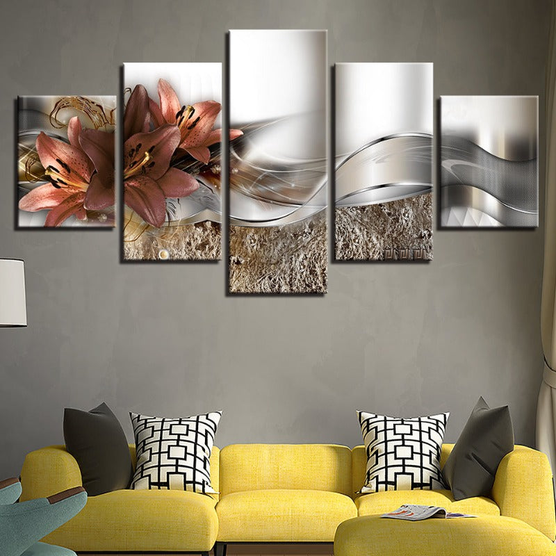 5 Stück Pink-Unterton Tulpenblumen - Leinwand Wandkunst Gemälde