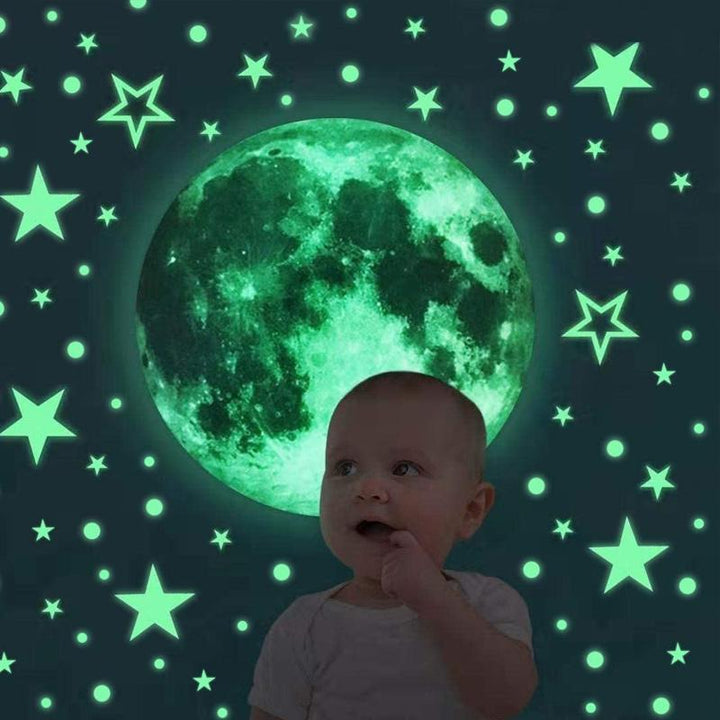 Kreativer fluoreszierender Wandaufkleber - Mond / Sterne / runde Punkte | Karnz