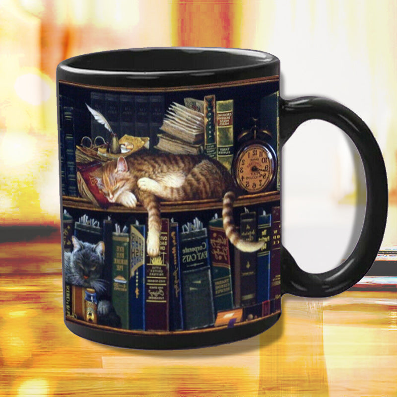 Bücherregal Keramiktasse - Geschenk für Katzenbuchliebhaber | Karnz