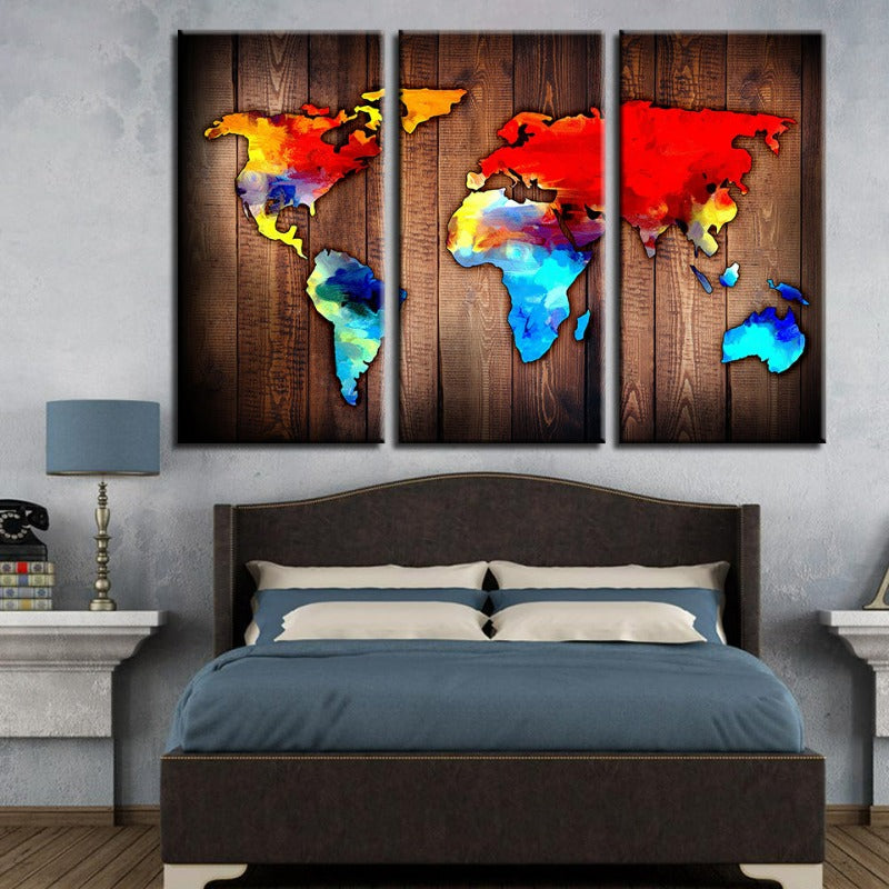Schöne Vulkanische Weltkarte - Canvas Wandkunst Gemälde 3 Stück
