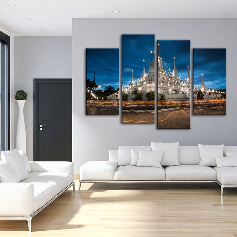 4 Stück Schönes Tempel Nacht Zeit - Leinwand Wandkunst Gemälde | Karnz