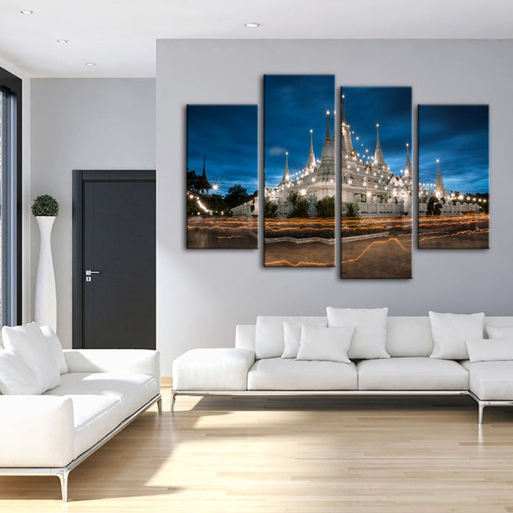 4 Stück Schönes Tempel Nacht Zeit - Leinwand Wandkunst Gemälde | Karnz
