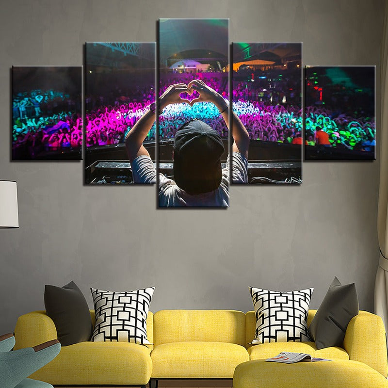 5-teilige überfüllte DJ-Konzert - Leinwand Wandkunstmalerei