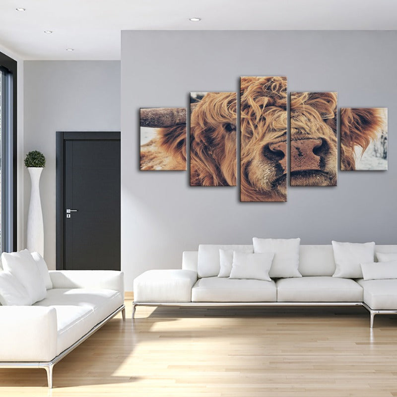 5-teilige Nahaufnahme einer braunen Kuh - Leinwand Wandkunst Gemälde