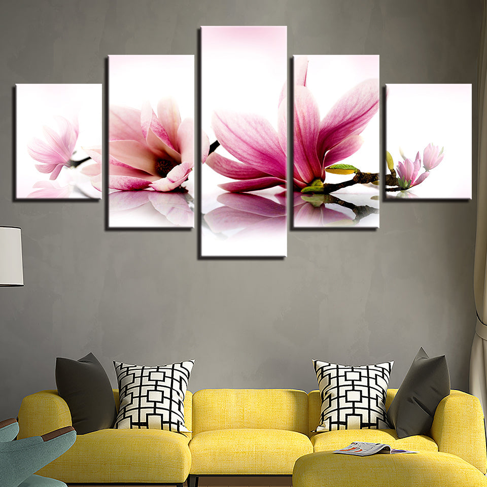 Ruhiges rosa Magnolienzweig-5-teiliges Leinwandbild