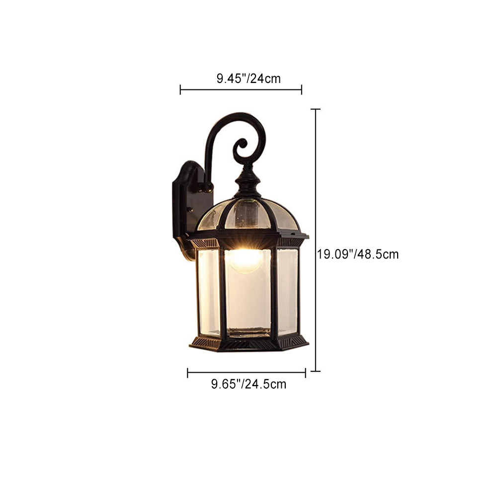 Traditioneller Vintage sechseckiger Schloss-Aluminium-Glas 1-Licht Außenwandlaterne für Garten | Karnz