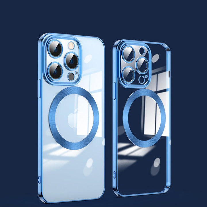 Galvanisierte, kabellose magnetische Ladehülle mit integriertem Objektiv für iPhone