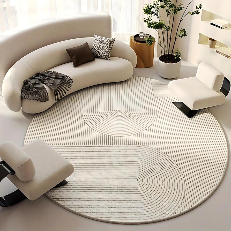 Runder Teppich im skandinavischen Design – Moderner Anti-Rutsch Teppich für Wohnzimmer & Schlafzimmer | Karnz