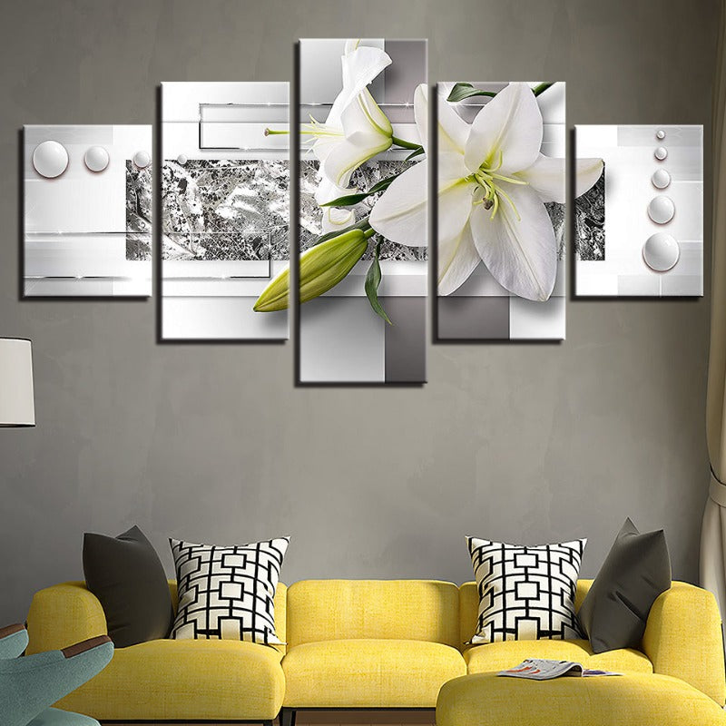5 Stück Weiße Tulpenblume - Leinwand Wandkunst Gemälde