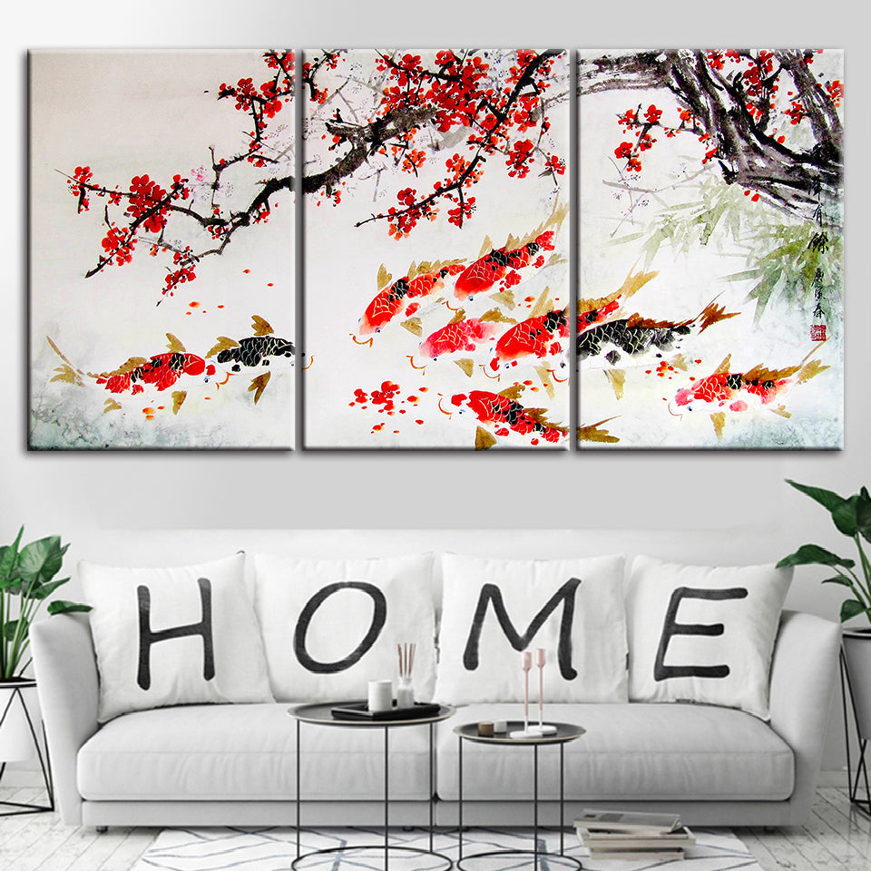 Dreiteiliges Leinwandbild „Roter Koi“