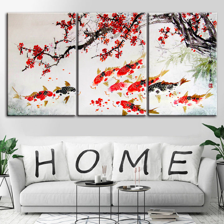 Dreiteiliges Leinwandbild „Roter Koi“
