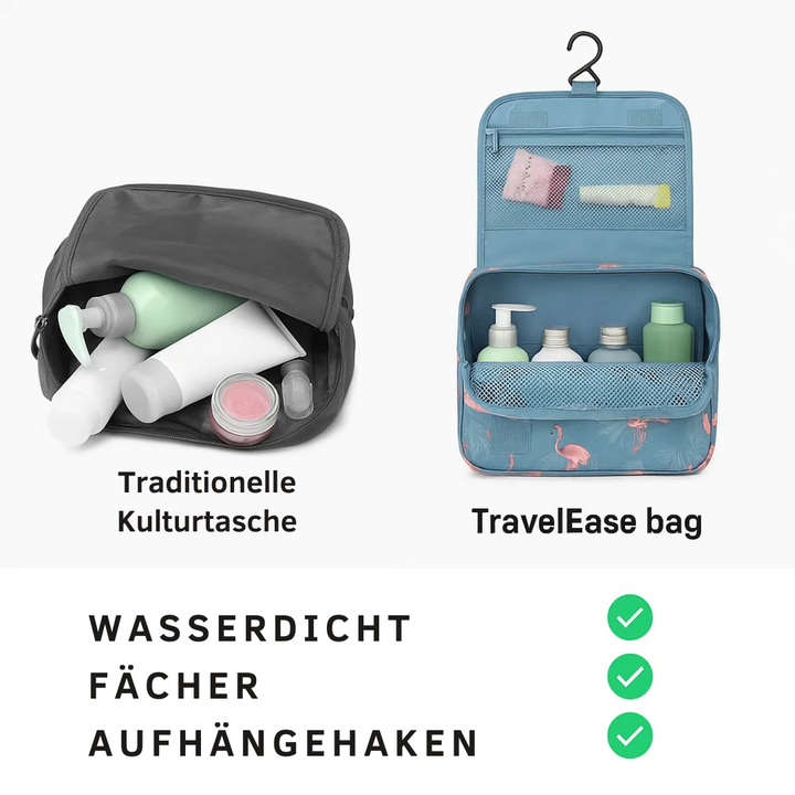 TravelEase – Wasserabweisendes Kosmetiktäschchen mit Haken und Fächern | Reise-Toilettentasche | Karnz