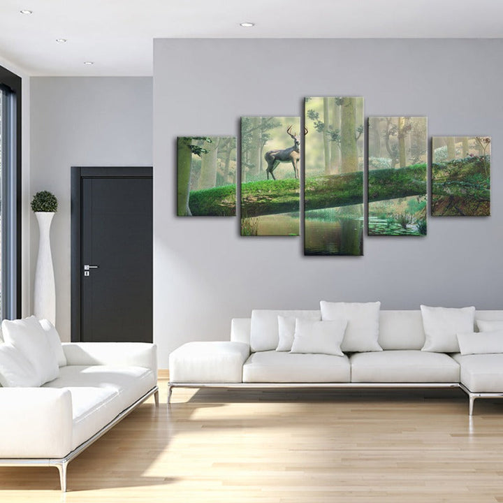 5-teilige verzauberte Wald Hirsch - Leinwand Wandkunst Malerei