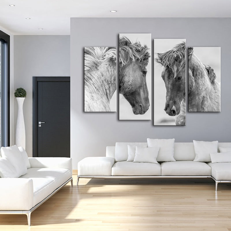 4 Stück Zwei Weiße Pferde - Leinwand Wandkunst Gemälde