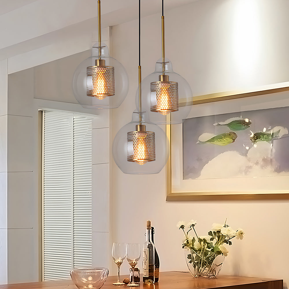 Vintage Industrie Hängelampe mit rundem Glas und Gold – LED Pendelleuchte für Esszimmer und Wohnzimmer | Karnz
