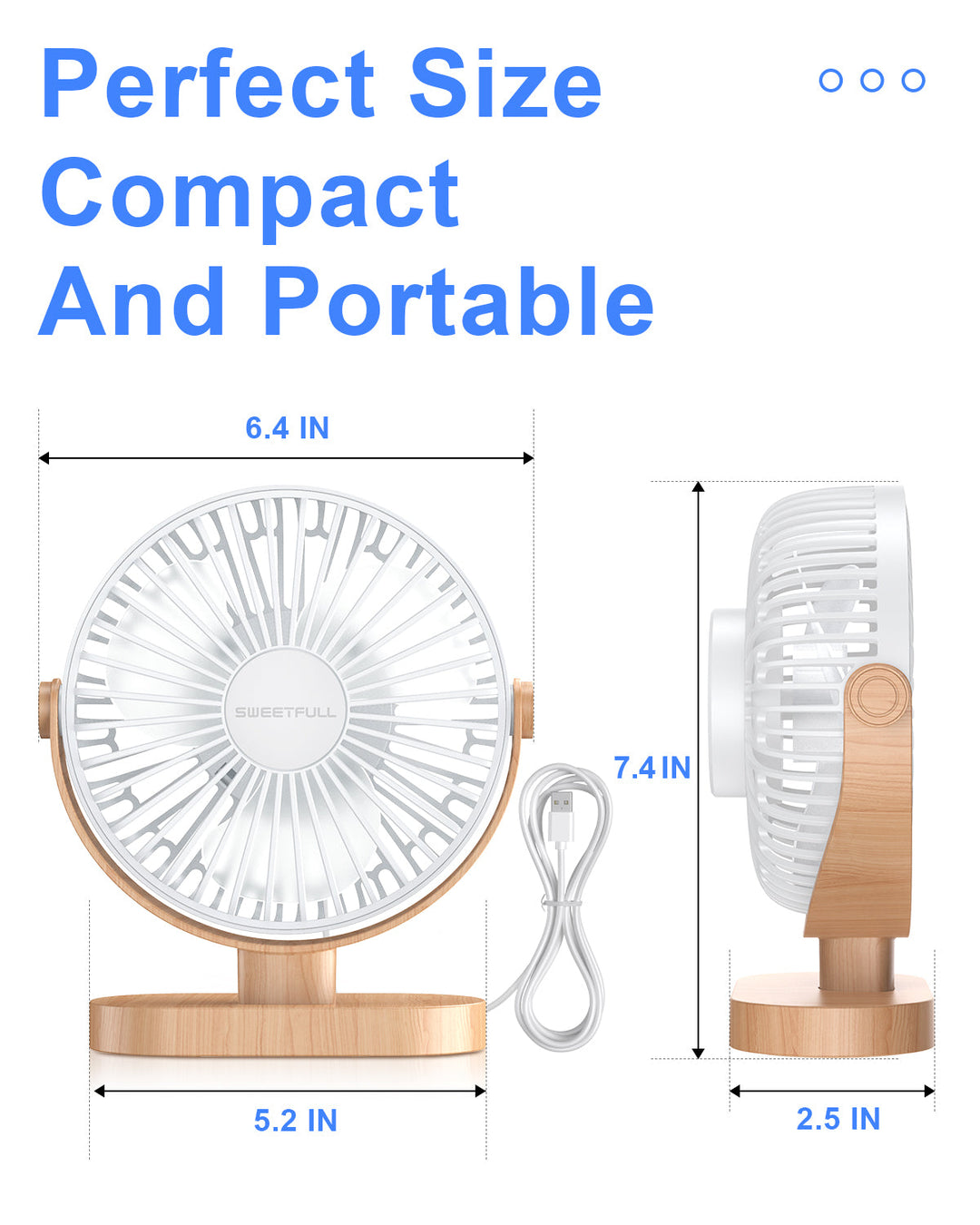 6,5 Zoll USB Kleiner Tischventilator für Zuhause Büro Auto Outdoor Reisen | Karnz